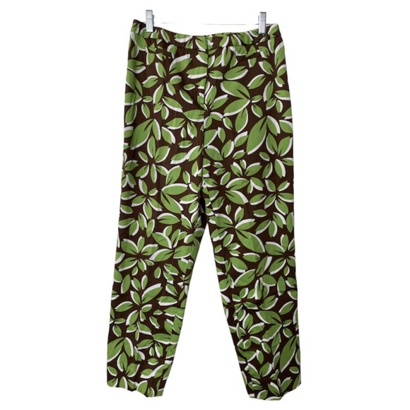 Talbots Pants - Talbots Leaves Pattern Stretch Crop Pants Size 10 Brown Green White